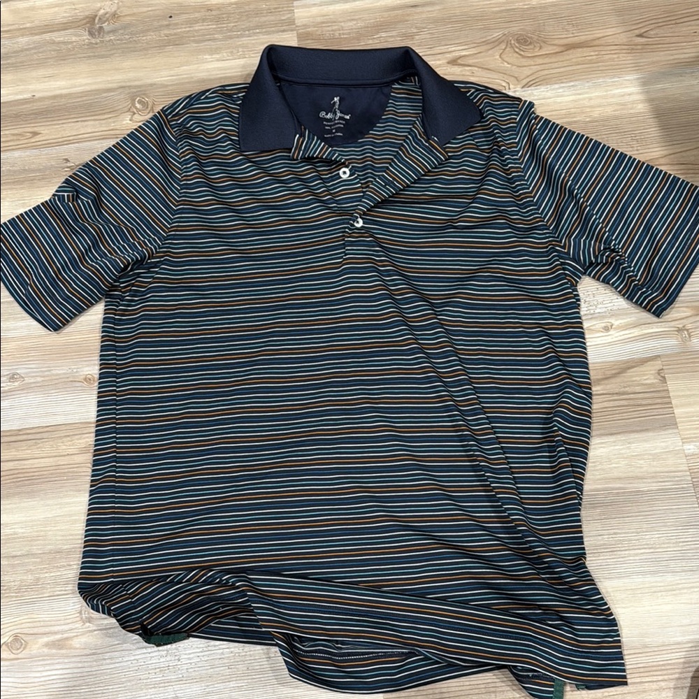Bobby Jones Polo Shirt Navy with Teal Stripes Short-Sleeved